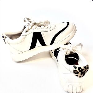 MIA White and Black Sneakers with Animal Print Accent Neutral Colors Size 8